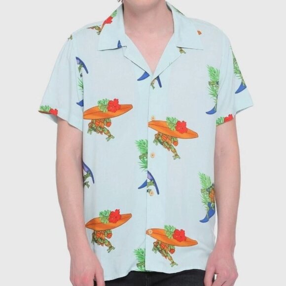 Teenage Mutant Ninja Turtles Surf Woven Blue Button Up Shirt Mens Medium NWT - Picture 1 of 2